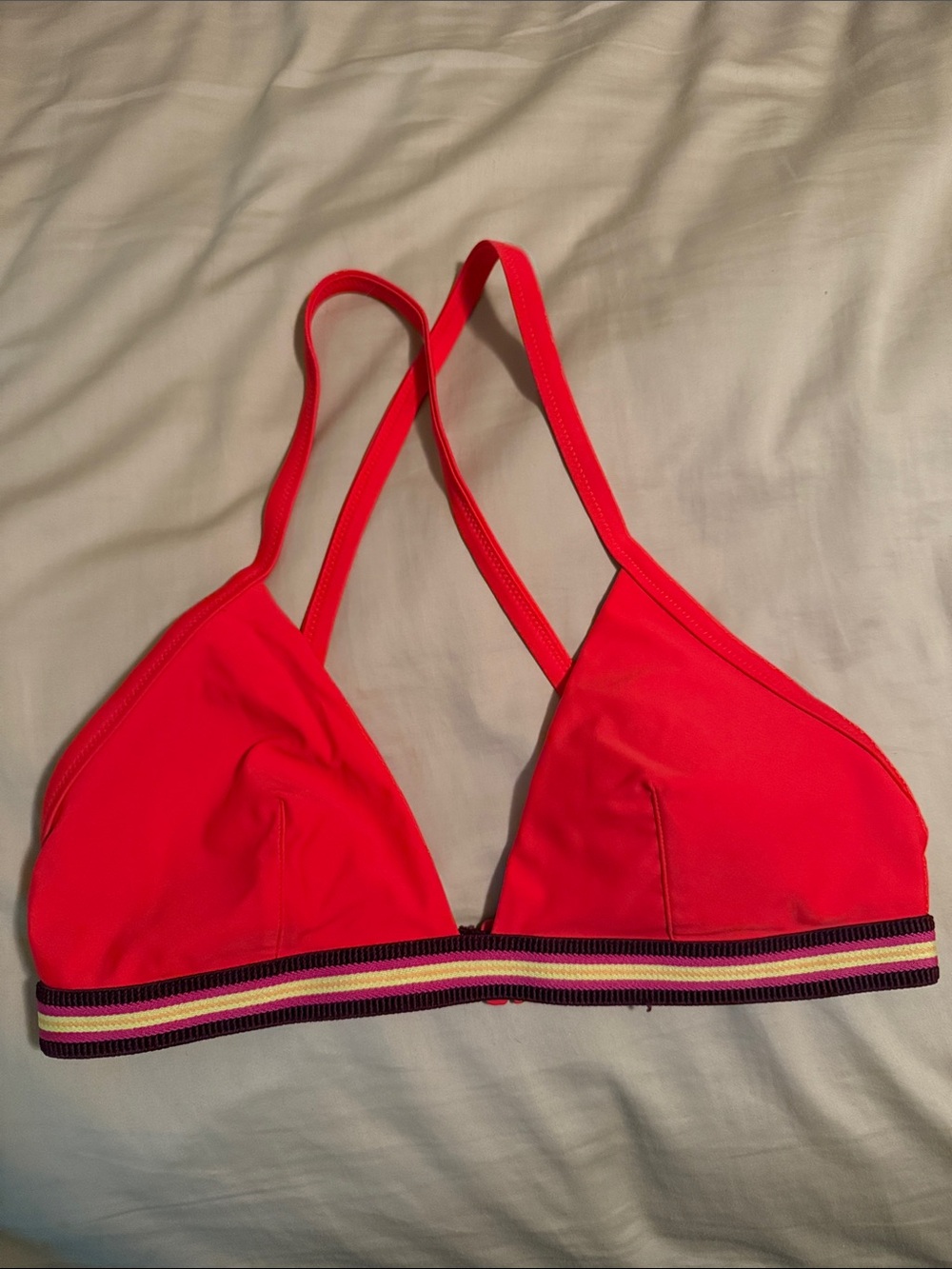 aerie Bright Red Triangle Bikini Top with Striped Elastic Band